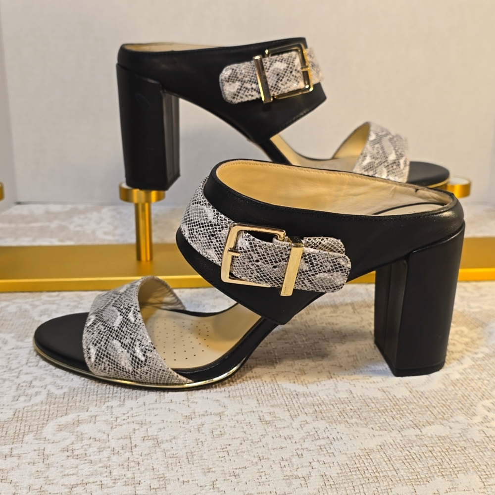 Womens Katherine Kelly Leather Open Toe Heel Sandals Snakeskin Print Size 8.5